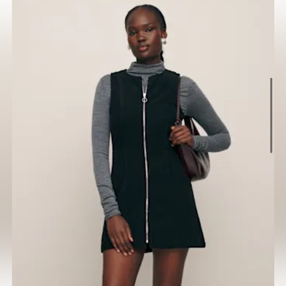 Reformation Suzie Corduroy Mini Dress Black - Size 12
